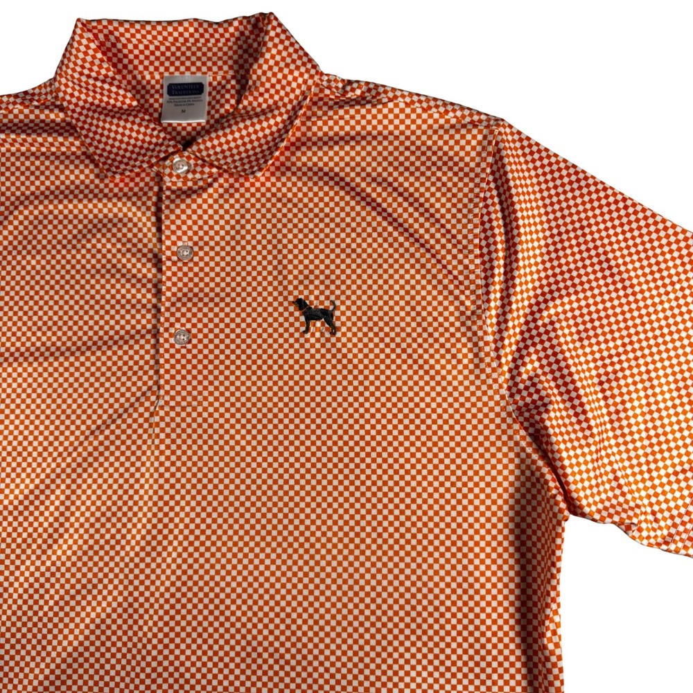 Vol Traditions Polo Men M Orange Checkered Performance Tennessee Smokey Logo - Picture 2 of 11